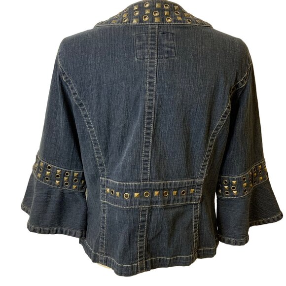 LaL live a little large (12)womens studded jean jacket, 3/4 bell ruffle sleeve h - Picture 2 of 7